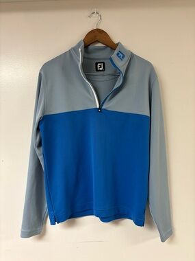FootJoy Men's Two-Tone Light Blue and Bright Blue Zip Sweater Size Small
